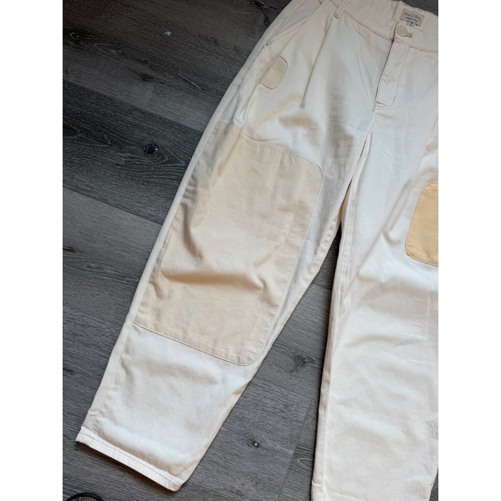 Pilcro cream barrel-leg patchwork pants size 27P petite - Picture 6 of 8
